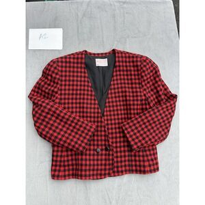 Pendleton Petite Wool Blazer Red Black Houndstooth Size Sm VTG 80s Crop Jacket